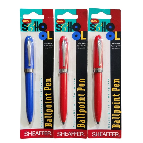 Lot of 3 Sheaffer Ballpoint School Pens Refillable Black Ink Red Blue NEW - Picture 1 of 5